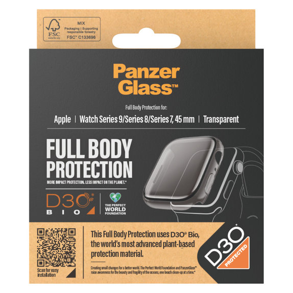 Szkło hartowane Full Body D3O do Apple Watch 9/8/7 45 mm, Przezroczyste, PanzerGlass