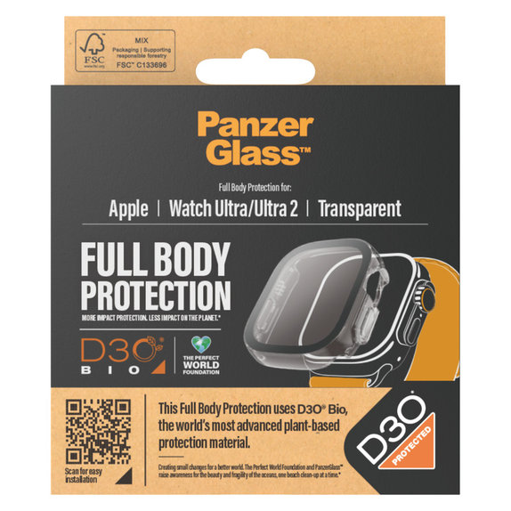 Szkło hartowane Full Body D3O do Apple Watch Ultra/Ultra 2, Przezroczyste, PanzerGlass