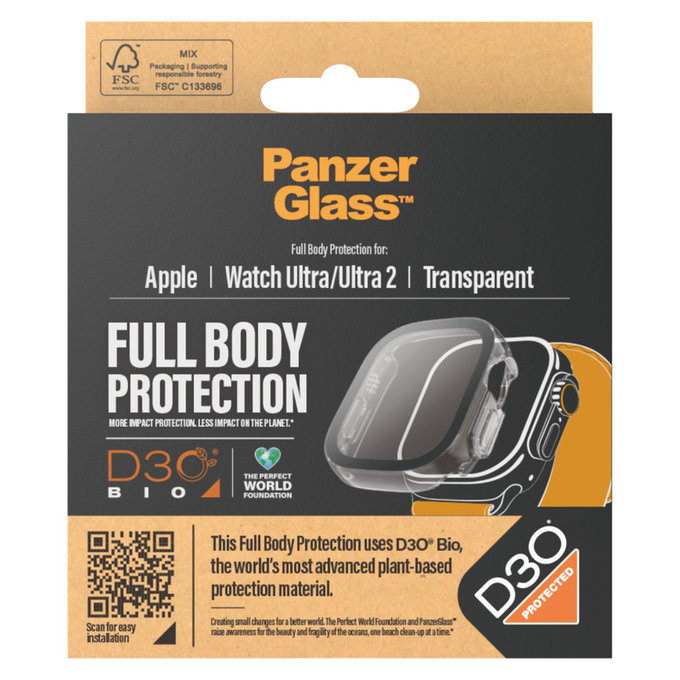 Szkło hartowane Full Body D3O do Apple Watch Ultra/Ultra 2, Przezroczyste, PanzerGlass