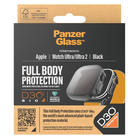 Szkło hartowane Full Body D3O do Apple Watch Ultra/Ultra 2, Czarne, PanzerGlass