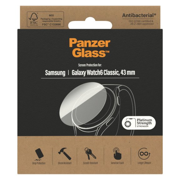 Szkło hartowane Flat Glass AB do Samsung Galaxy Watch6 43 mm, Przezroczyste, PanzerGlass