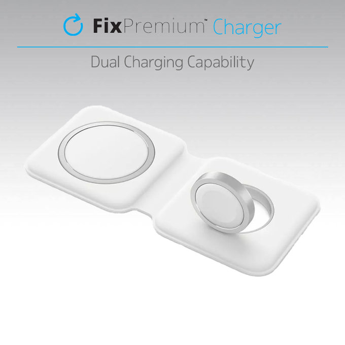 MagSafe Duo do iPhone i Apple Watch, Szybkie ładowanie bezprzewodowe, Biały, White, FixPremium