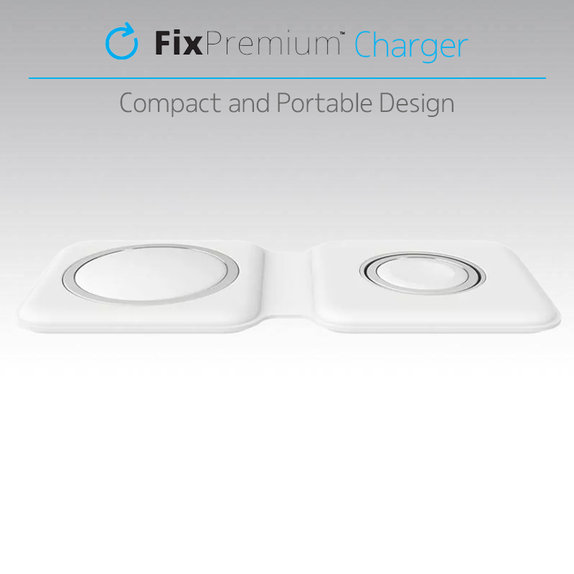 MagSafe Duo do iPhone i Apple Watch, Szybkie ładowanie bezprzewodowe, Biały, White, FixPremium