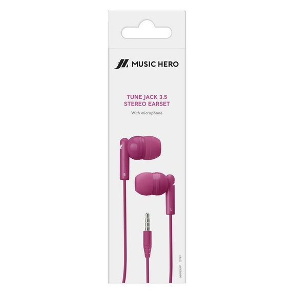 Słuchawki Stereo Tune, Jack 3.5mm, różowy, pink, Music Hero