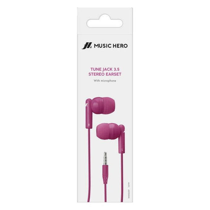 Słuchawki Stereo Tune, Jack 3.5mm, różowy, pink, Music Hero