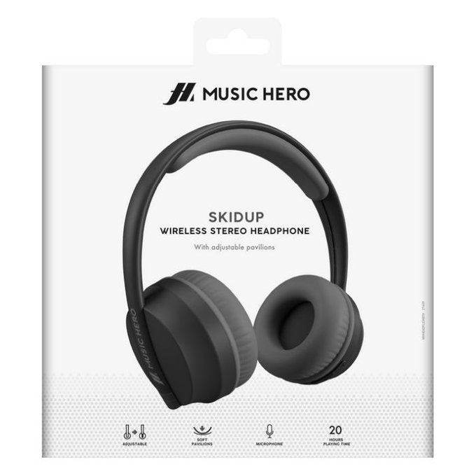 Słuchawki Stereo bezprzewodowe Skidup z mikrofonem, czarny, black, Music Hero