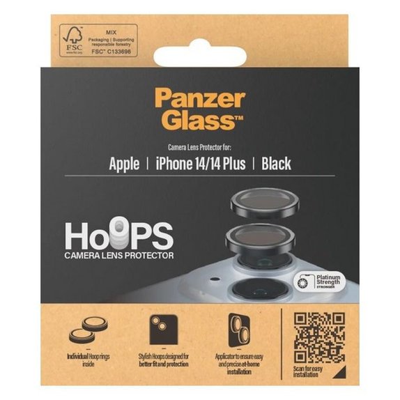 Ochraniacz soczewki tylnego aparatu Hoops do iPhone 14, 14 Plus, czarny, black, PanzerGlass