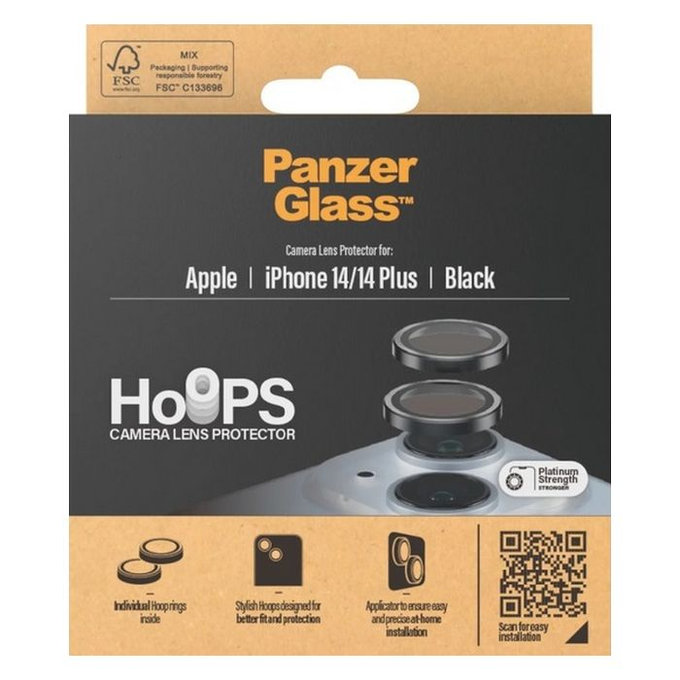 Ochraniacz soczewki tylnego aparatu Hoops do iPhone 14, 14 Plus, czarny, black, PanzerGlass