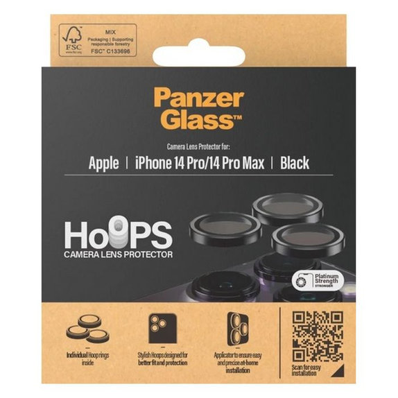 Ochraniacz soczewki tylnego aparatu Hoops do iPhone 14 Pro, 14 Pro Max, czarny, black, PanzerGlass