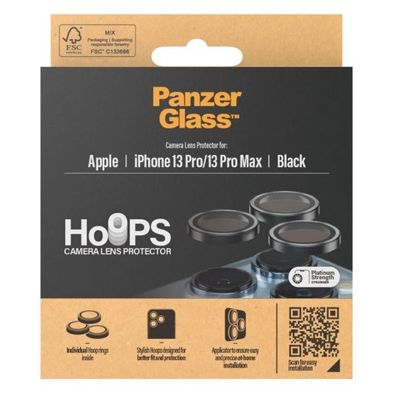 Ochraniacz soczewki tylnego aparatu Hoops do iPhone 13 Pro, 13 Pro Max, czarny, black, PanzerGlass