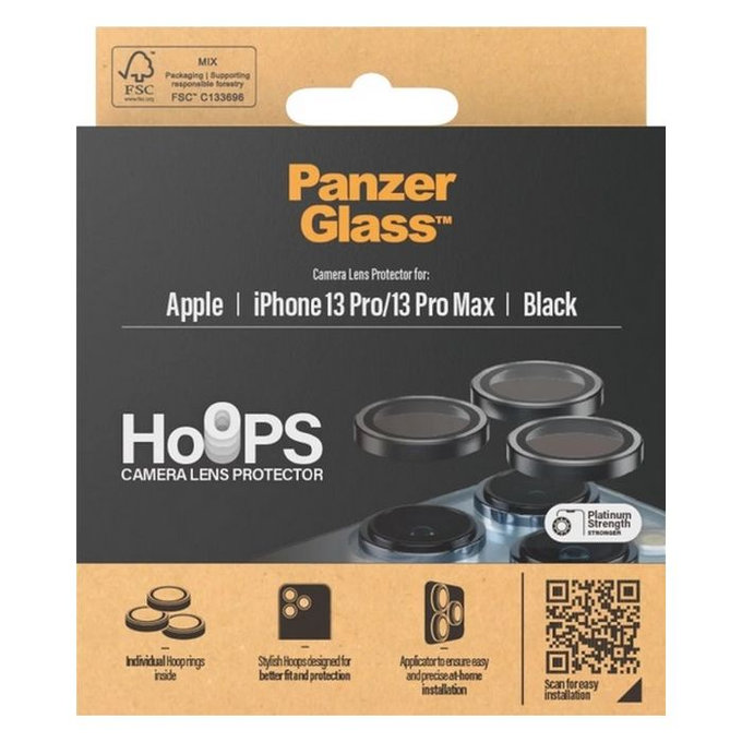 Ochraniacz soczewki tylnego aparatu Hoops do iPhone 13 Pro, 13 Pro Max, czarny, black, PanzerGlass