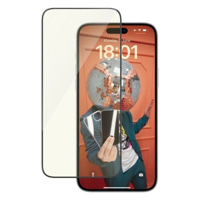 Szkło hartowane UWF Eyecare z aplikatorem do iPhone 15 Plus, Czarne, PanzerGlass