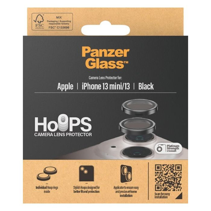 Ochraniacz soczewki tylnego aparatu Hoops do iPhone 13, 13 mini, czarny, black, PanzerGlass