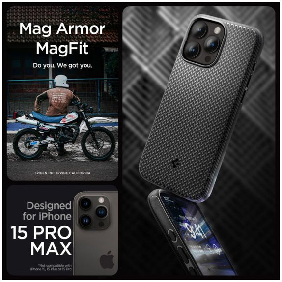Etui z MagSafe do iPhone 15 Pro Max, Mag Armor, Matte Black, Spigen