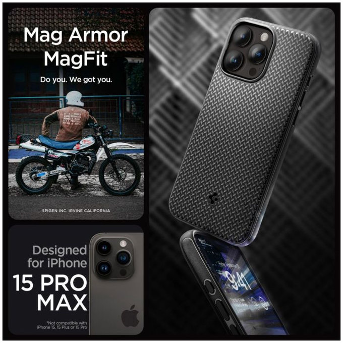 Etui z MagSafe do iPhone 15 Pro Max, Mag Armor, Matte Black, Spigen
