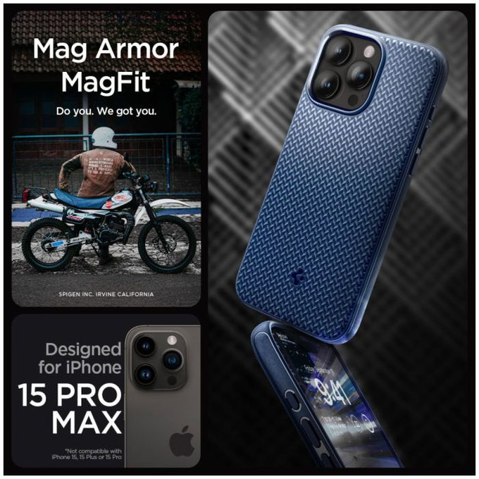 Etui z MagSafe do iPhone 15 Pro Max, Mag Armor, Navy Blue, Spigen