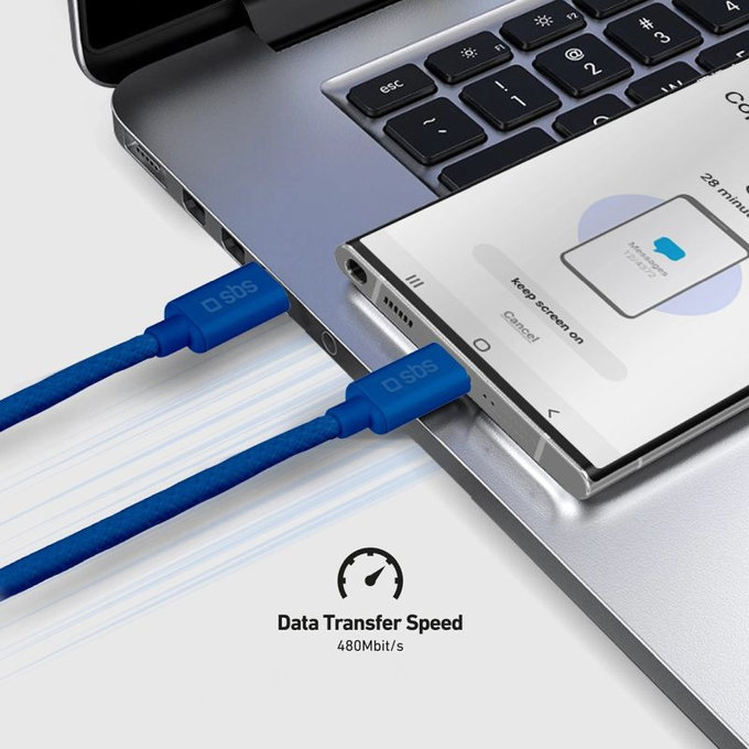 Kabel USB-C/USB-C, 60W, PD, 1.5m, Niebieski, Blue, SBS