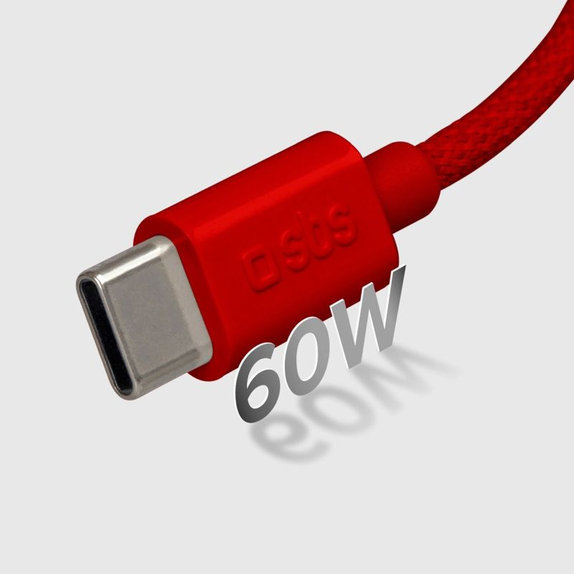 Kabel USB-C/USB-C, 60W, PD, 1.5m, Czerwony, Red, SBS