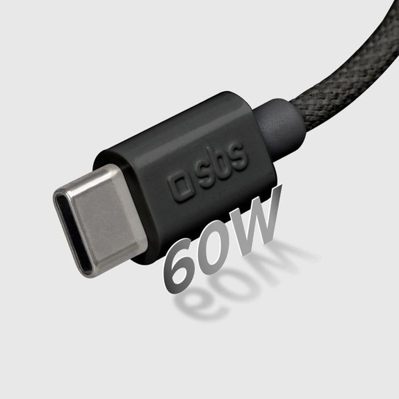 Kabel USB-C/USB-C, 60W, PD, 1.5m, Czarny, Black, SBS