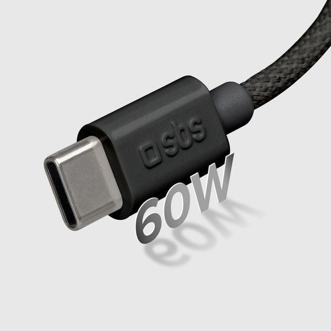 Kabel USB-C/USB-C, 60W, PD, 1.5m, Czarny, Black, SBS