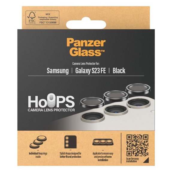 Ochraniacz soczewki tylnego aparatu Hoops do Samsung S23 FE, czarny, black, PanzerGlass