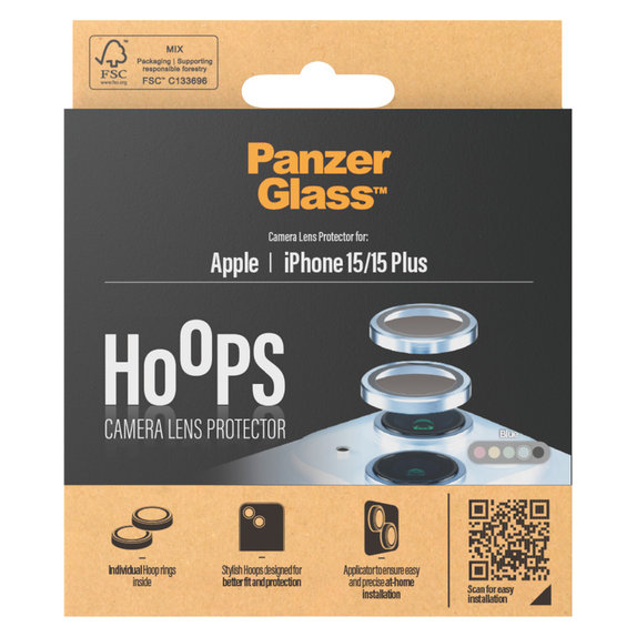 Osłona obiektywu aparatu Hoops do iPhone 15/15 Plus, Niebieskie, PanzerGlass