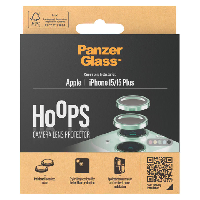 Osłona obiektywu aparatu Hoops do iPhone 15/15 Plus, Zielone, PanzerGlass