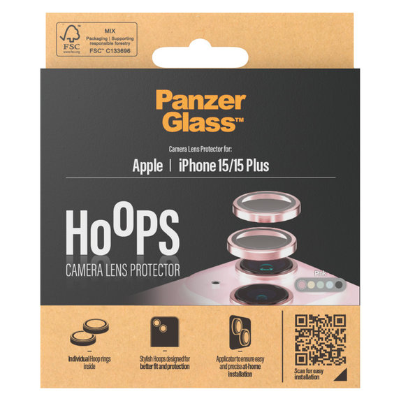 Osłona obiektywu aparatu Hoops do iPhone 15/15 Plus, Różowe, PanzerGlass