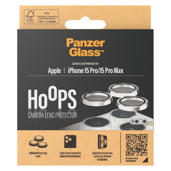 Osłona obiektywu aparatu Hoops do iPhone 15 Pro/15 Pro Max, White Metal, PanzerGlass
