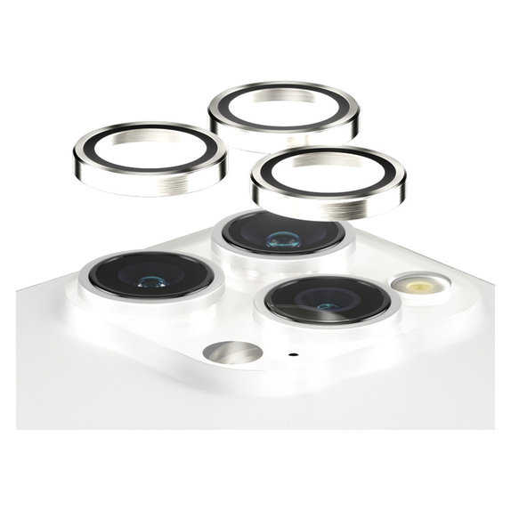 Osłona obiektywu aparatu Hoops do iPhone 15 Pro/15 Pro Max, White Metal, PanzerGlass