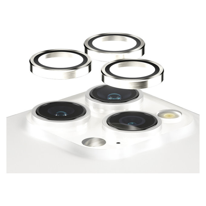 Osłona obiektywu aparatu Hoops do iPhone 15 Pro/15 Pro Max, White Metal, PanzerGlass