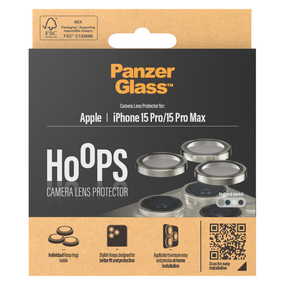 Osłona obiektywu aparatu Hoops do iPhone 15 Pro/15 Pro Max, Natural Metal, PanzerGlass