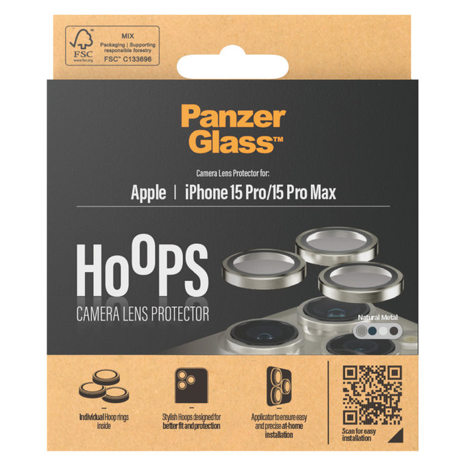 Osłona obiektywu aparatu Hoops do iPhone 15 Pro/15 Pro Max, Natural Metal, PanzerGlass