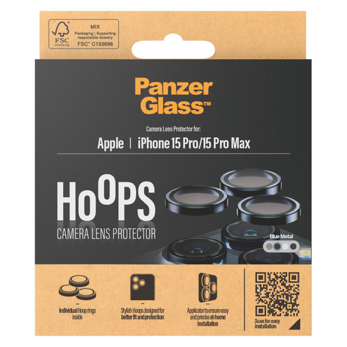 Osłona obiektywu aparatu Hoops do iPhone 15 Pro/15 Pro Max, Blue Metal, PanzerGlass