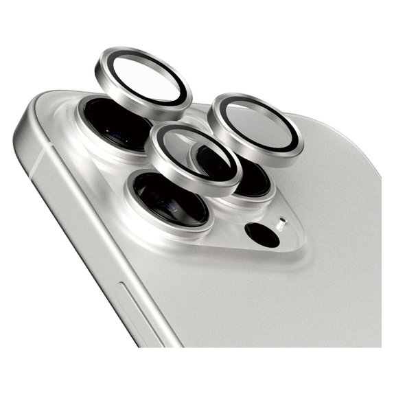 Osłona obiektywu aparatu Hoops do iPhone 15 Pro/15 Pro Max, White Titanium, PanzerGlass