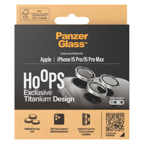 Osłona obiektywu aparatu Hoops do iPhone 15 Pro/15 Pro Max, White Titanium, PanzerGlass