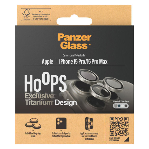 Osłona obiektywu aparatu Hoops do iPhone 15 Pro/15 Pro Max, Natural Titanium, PanzerGlass
