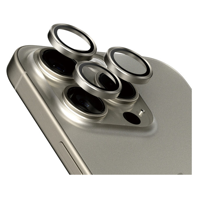 Osłona obiektywu aparatu Hoops do iPhone 15 Pro/15 Pro Max, Natural Titanium, PanzerGlass