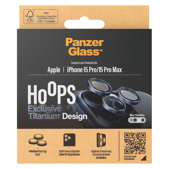 Osłona obiektywu aparatu Hoops do iPhone 15 Pro/15 Pro Max, Blue Titanium, PanzerGlass