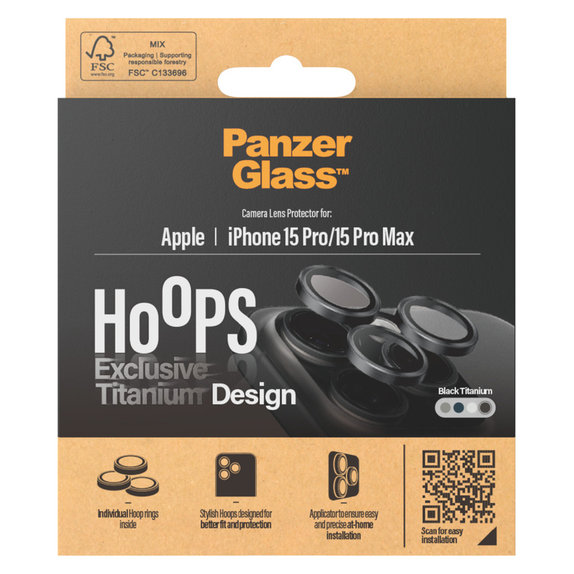 Osłona obiektywu aparatu Hoops do iPhone 15 Pro/15 Pro Max, Black Titanium, PanzerGlass