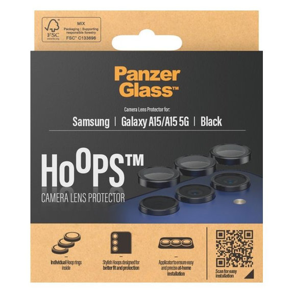Ochraniacz soczewki tylnego aparatu Hoops do Samsung A15, czarny, black, PanzerGlass