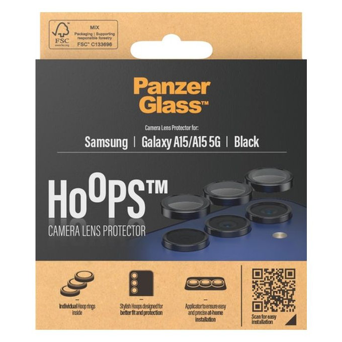 Ochraniacz soczewki tylnego aparatu Hoops do Samsung A15, czarny, black, PanzerGlass
