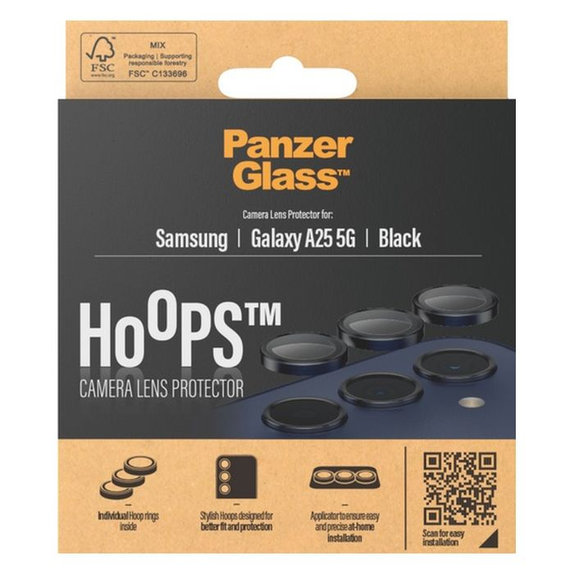 Ochraniacz soczewki tylnego aparatu Hoops do Samsung A25, czarny, black, PanzerGlass