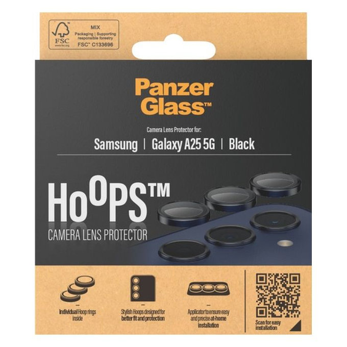 Ochraniacz soczewki tylnego aparatu Hoops do Samsung A25, czarny, black, PanzerGlass