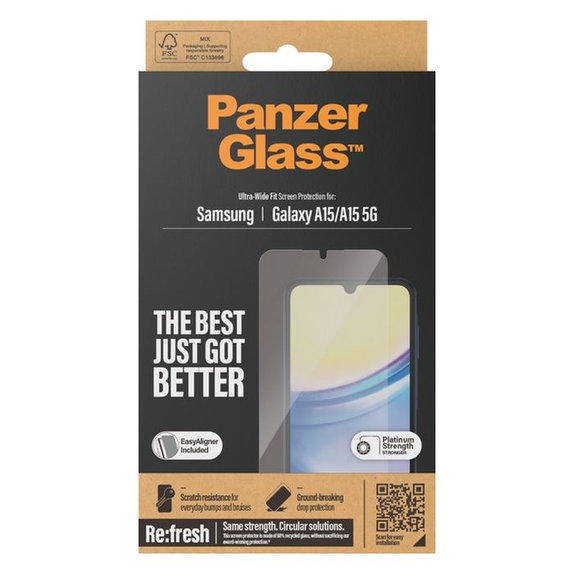 Szkło hartowane Re:fresh UWF z aplikatorem do Samsung A15 5G, czarny, black, PanzerGlass