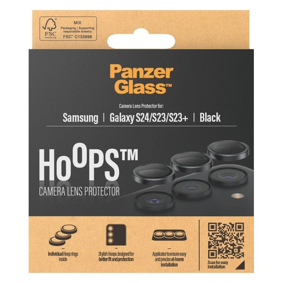 Ochraniacz soczewki tylnego aparatu Hoops do Samsung 23, 23+ & 24, czarny, black, PanzerGlass