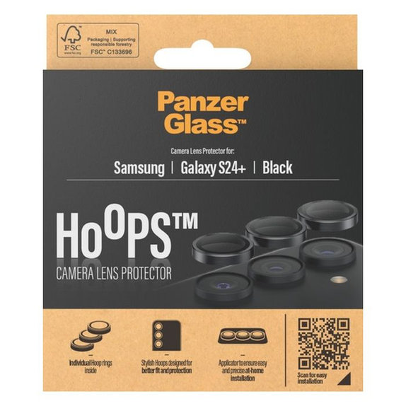 Ochraniacz soczewki tylnego aparatu Hoops do Samsung S24+, czarny, black, PanzerGlass