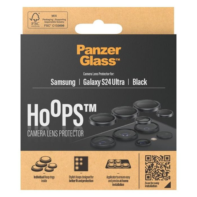 Ochraniacz soczewki tylnego aparatu Hoops do Samsung S24 Ultra, czarny, black, PanzerGlass