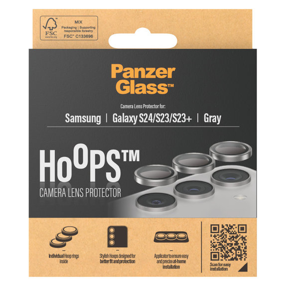 Osłona obiektywu aparatu Hoops do Samsung Galaxy S24/S23/S23+, Szare, PanzerGlass