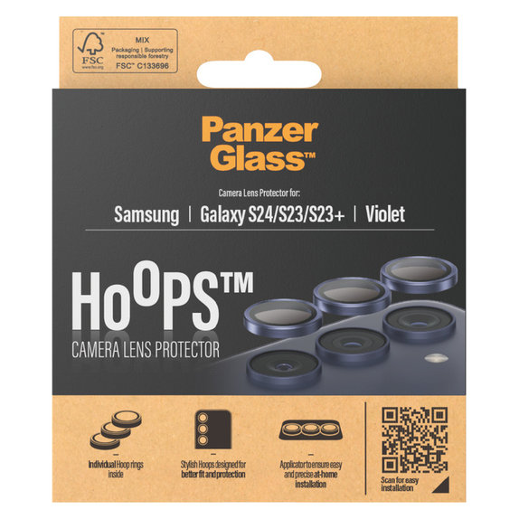 Osłona obiektywu aparatu Hoops do Samsung Galaxy S24/S23/S23+, Fioletowe, PanzerGlass